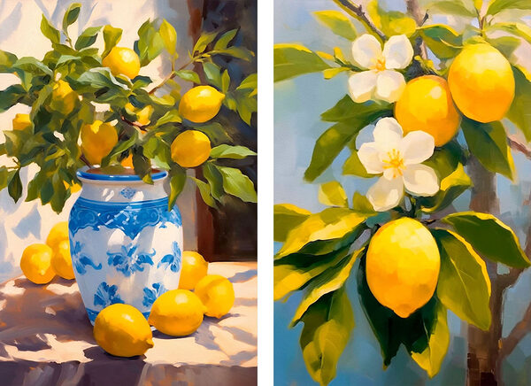 Lemons in a vase and a vase with lemons Lemons in a vase and a vase with lemons