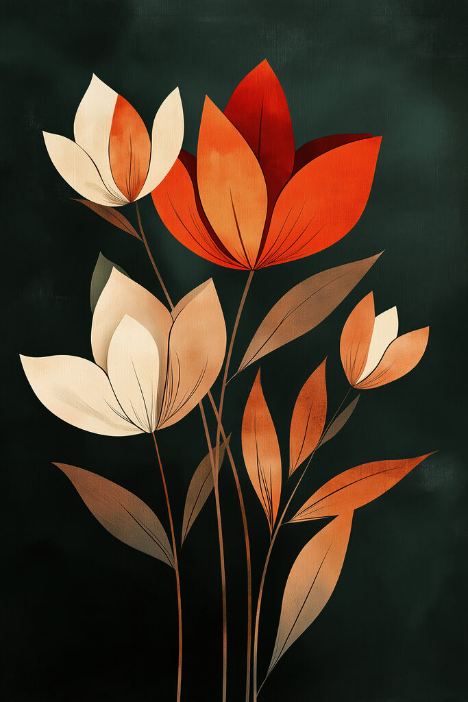 Painting of flowers with leaves Painting of flowers with leaves