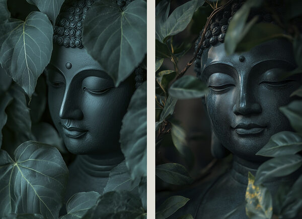 Statue of a person surrounded by leaves