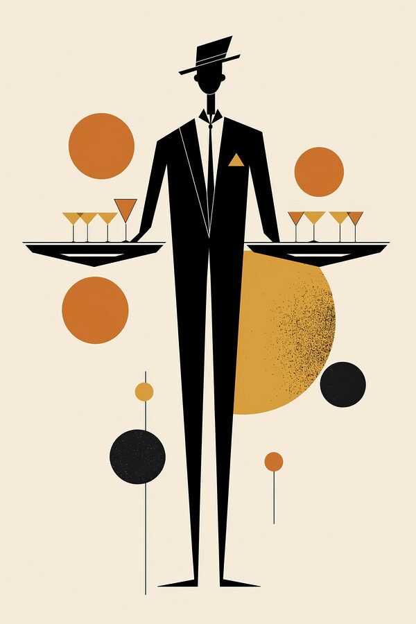 Man in a tuxedo holding a tray of drinks Man in a tuxedo holding a tray of drinks