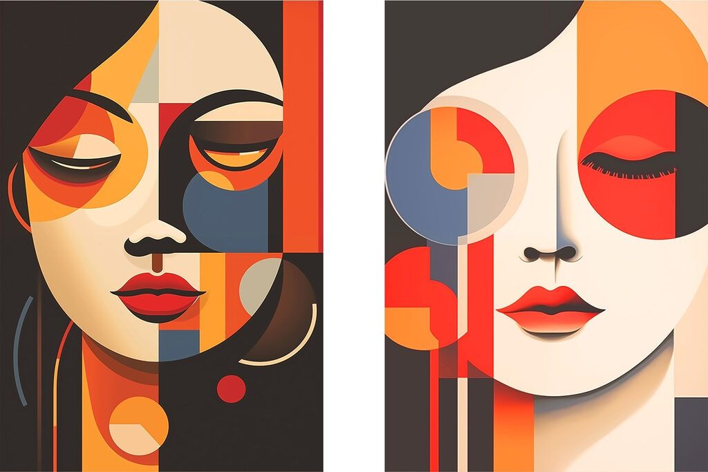Couple of art pieces of women's faces Couple of art pieces of women's faces