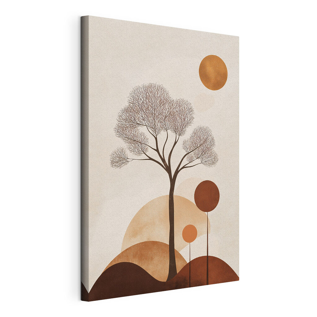 Tree with brown circles and a white background