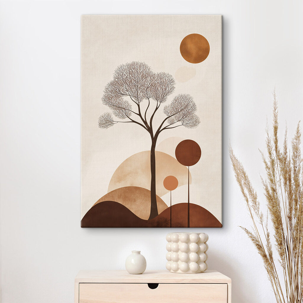 Tree with brown circles and a white background