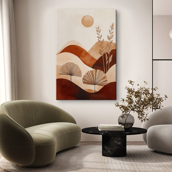 Painting of a landscape with plants and hills Painting of a landscape with plants and hills