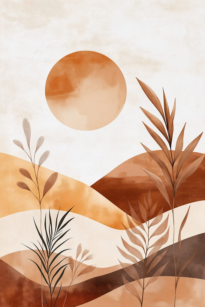 Painting of plants and sun