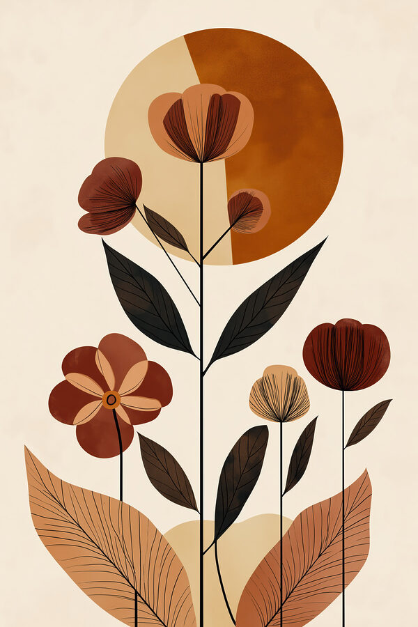 Flower with leaves and a circle