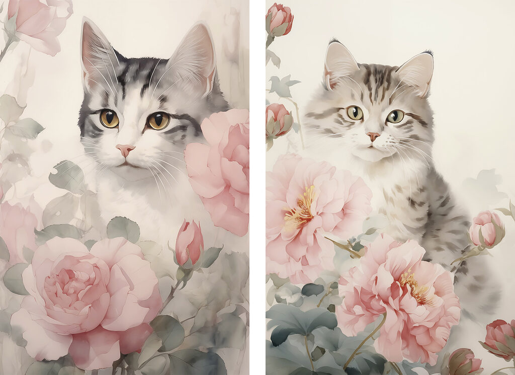 Cat in a garden of flowers