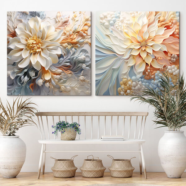 - Elegant blooms in soft pastel hues - Elegant blooms in soft pastel hues
