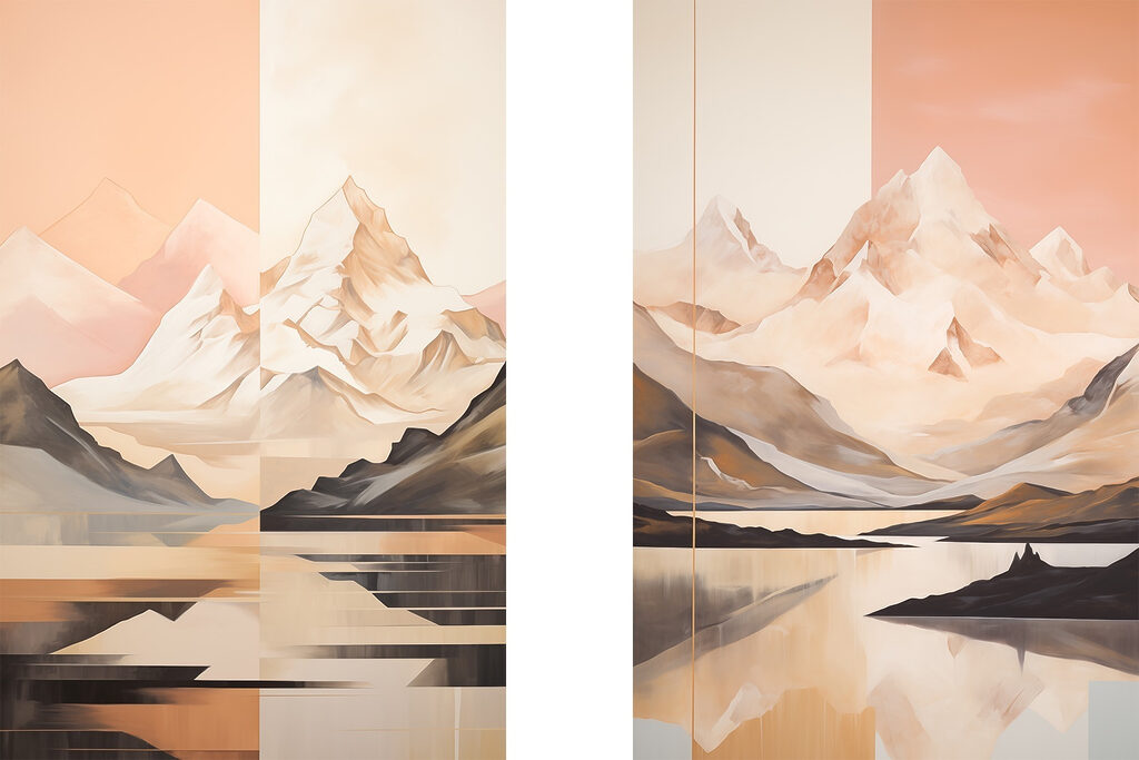 Painting of mountains and a lake Painting of mountains and a lake