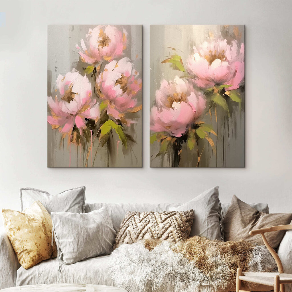Painting of flowers on a grey background Painting of flowers on a grey background
