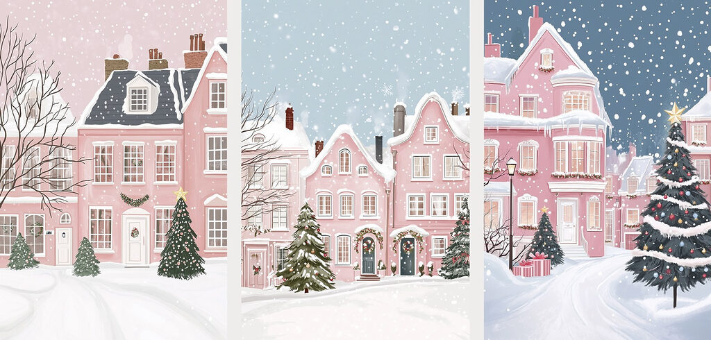 Collage of houses in snow Collage of houses in snow