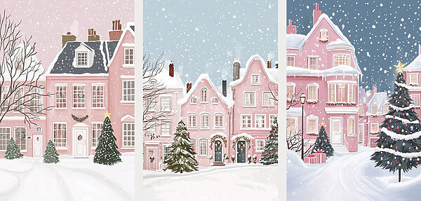 Collage of houses in snow Collage of houses in snow