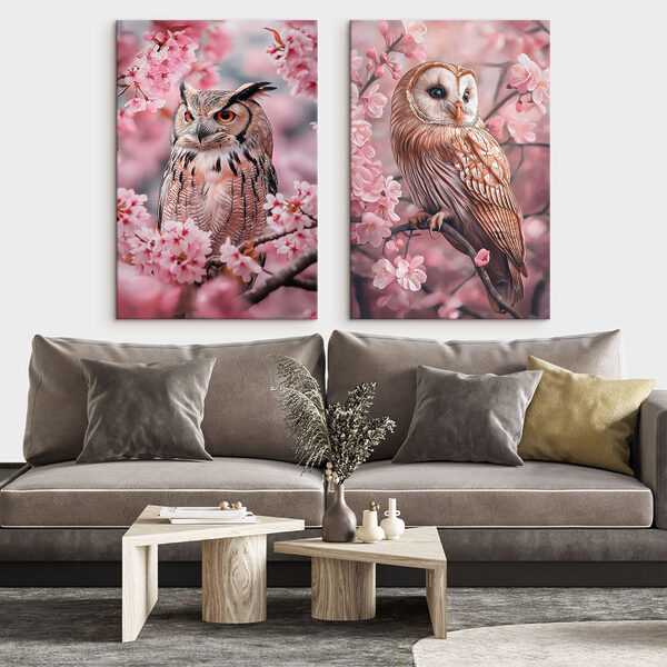 Collage of owls on a tree branch Collage of owls on a tree branch