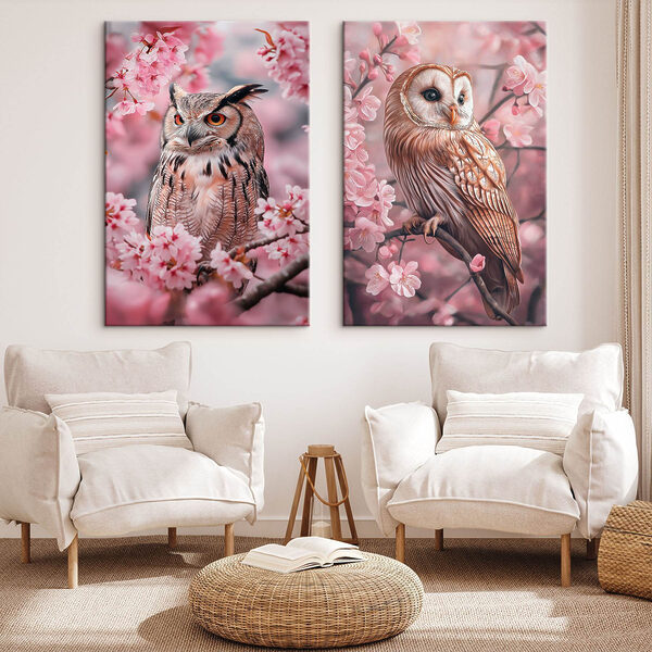 Collage of owls on a tree branch Collage of owls on a tree branch