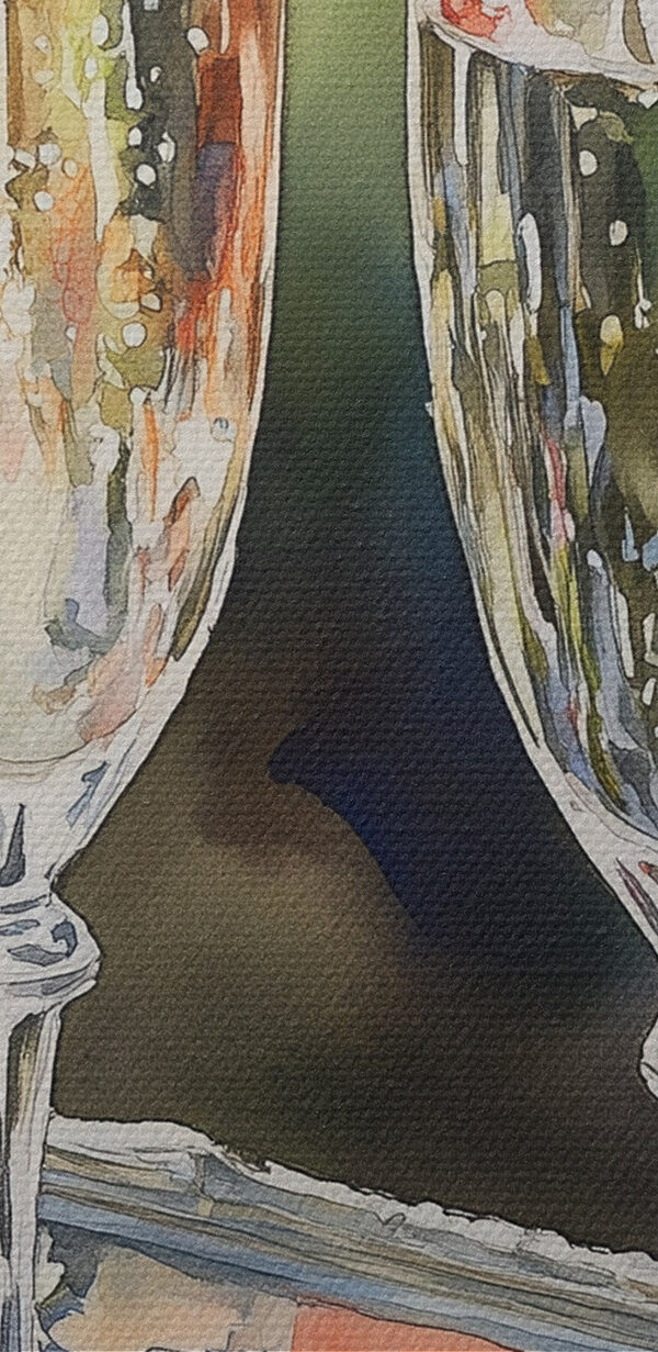 Watercolor painting of glasses of wine and strawberries Watercolor painting of glasses of wine and strawberries
