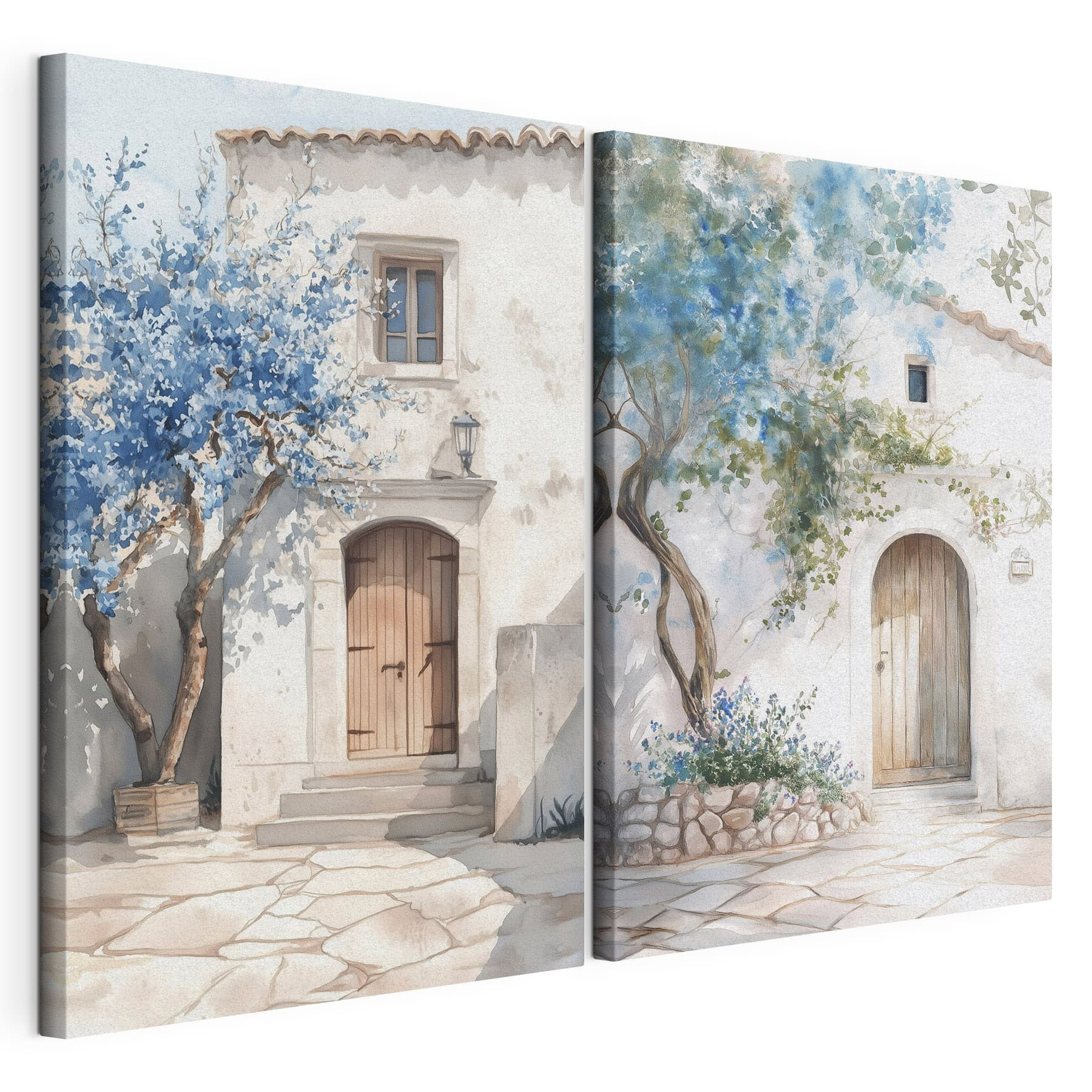 Watercolor painting of a house with a door and a doorway Watercolor painting of a house with a door and a doorway