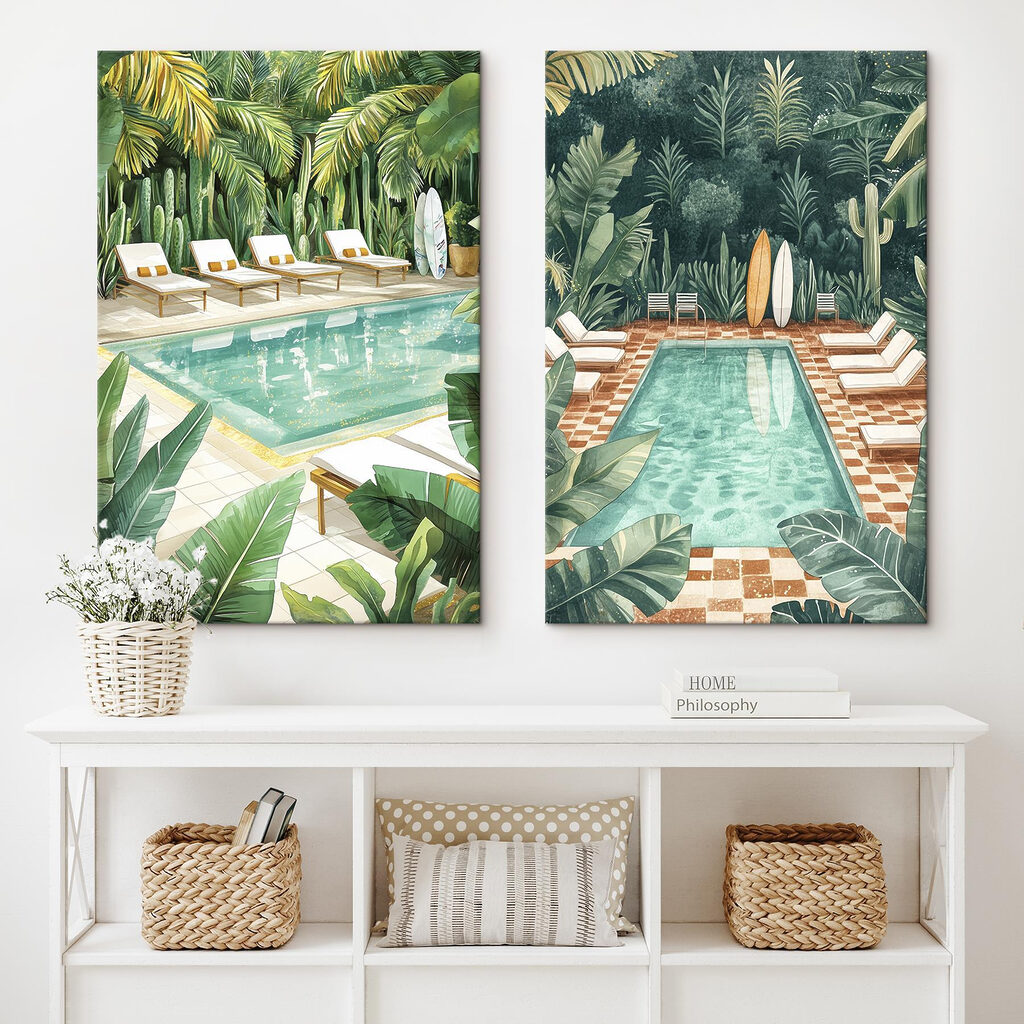 Pool and lounge chairs in a tropical area Pool and lounge chairs in a tropical area