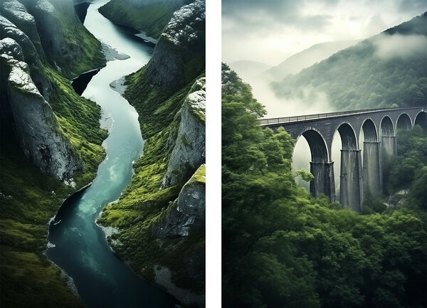 River between two bridges