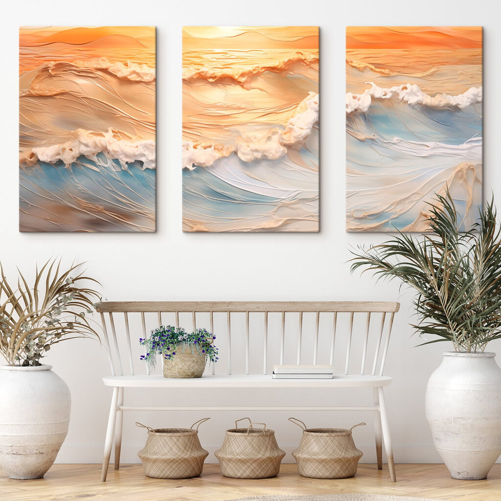Tranquil waves at sunset's edge Tranquil waves at sunset's edge