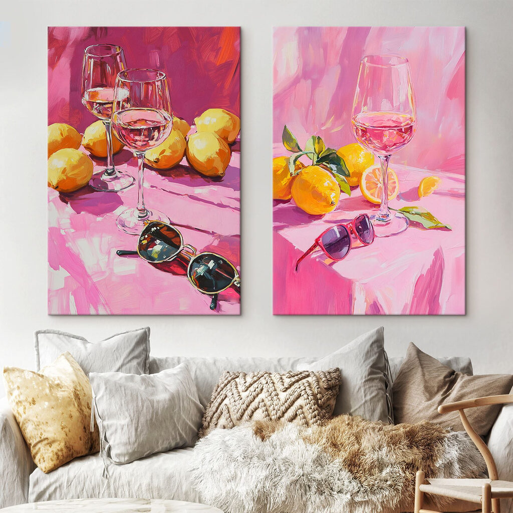 Painting of wine glasses and lemons Painting of wine glasses and lemons