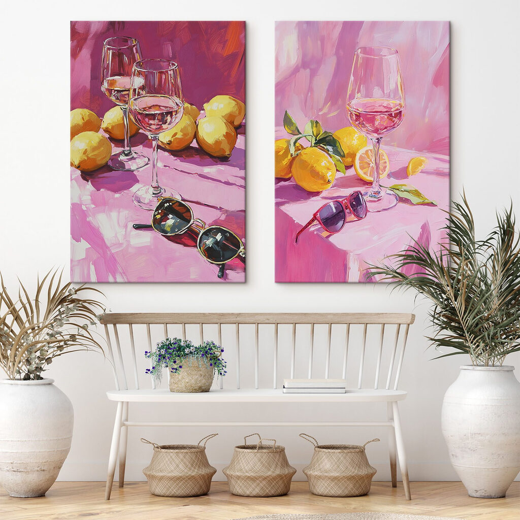 Painting of wine glasses and lemons Painting of wine glasses and lemons