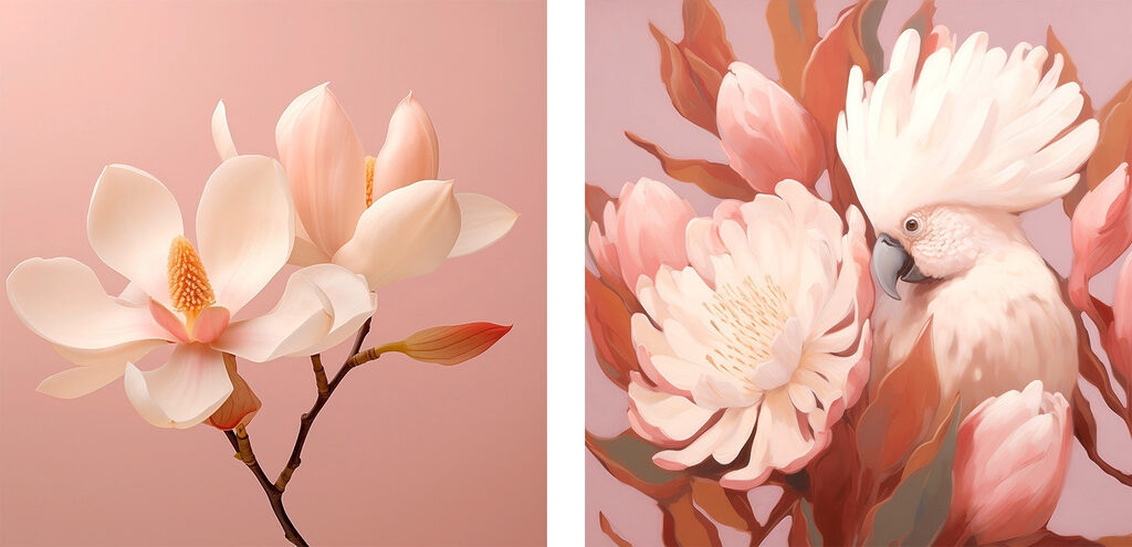 Delicate blooms and a charming bird