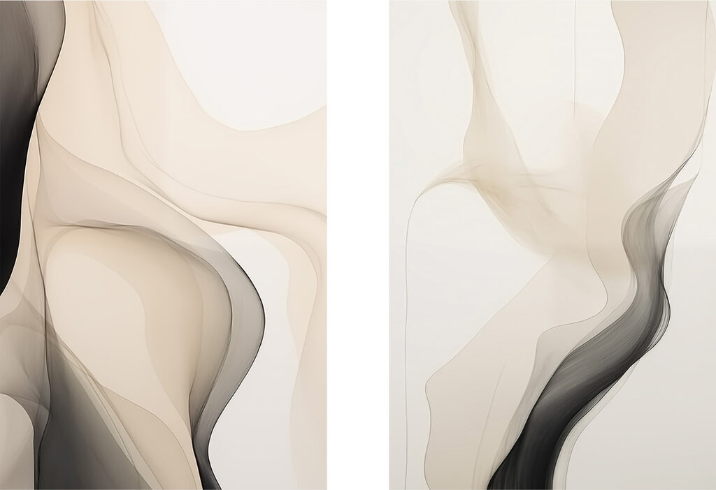 Fluid forms gracefully intertwine and blend Fluid forms gracefully intertwine and blend