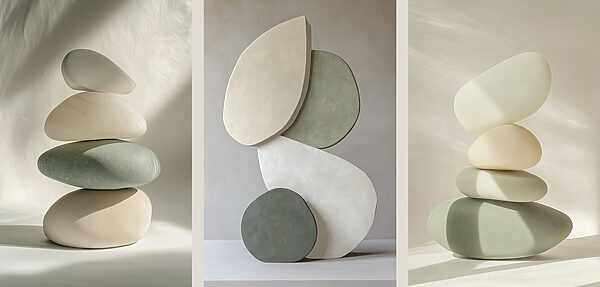 Group of sculptures of different shapes Group of sculptures of different shapes