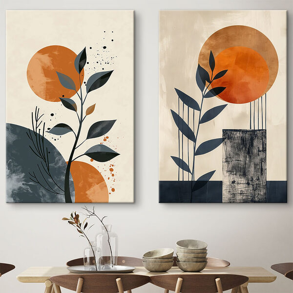Two paintings of plants and sun Two paintings of plants and sun