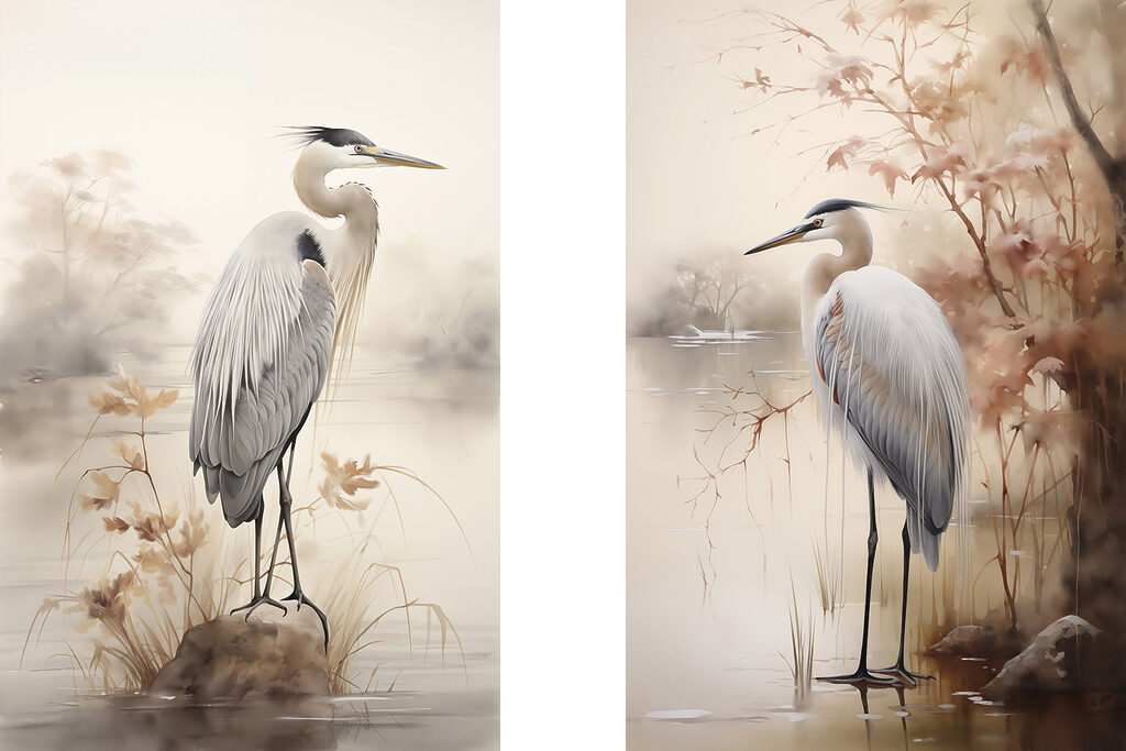 Two birds standing on a rock in water Two birds standing on a rock in water