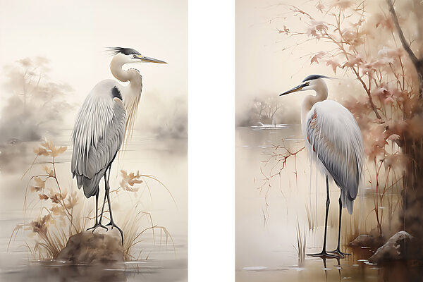 Two birds standing on a rock in water Two birds standing on a rock in water