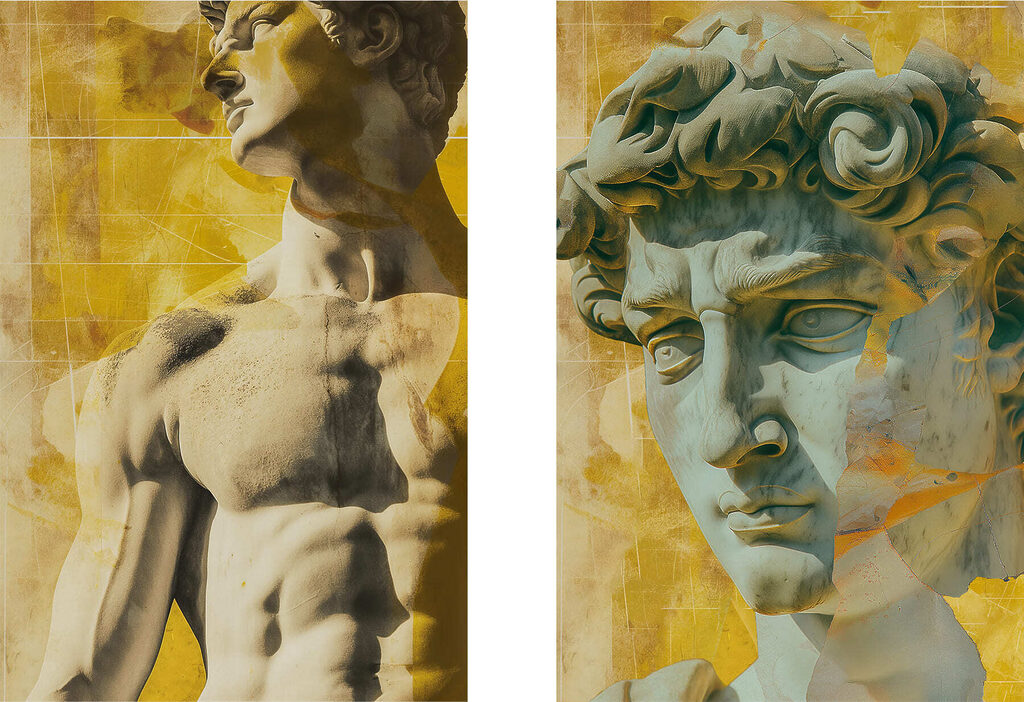 Collage of a statue