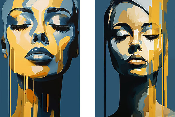 Woman's face with yellow paint dripping from her face Woman's face with yellow paint dripping from her face