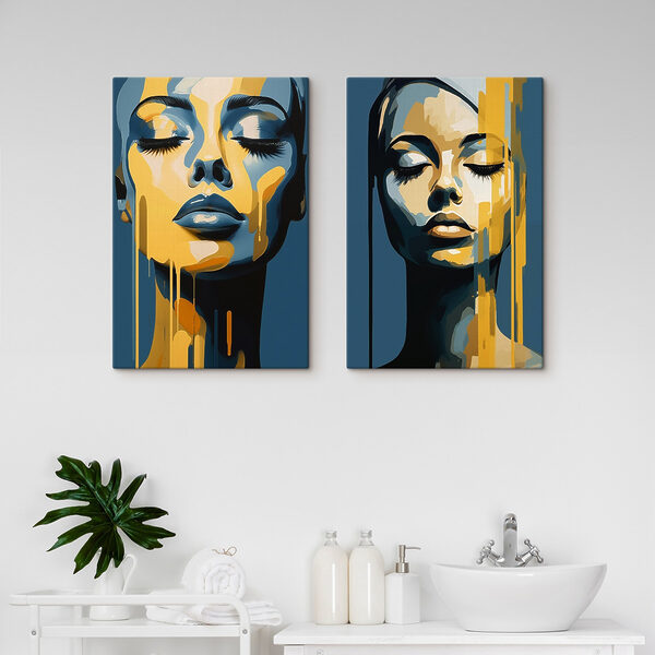 Woman's face with yellow paint dripping from her face Woman's face with yellow paint dripping from her face