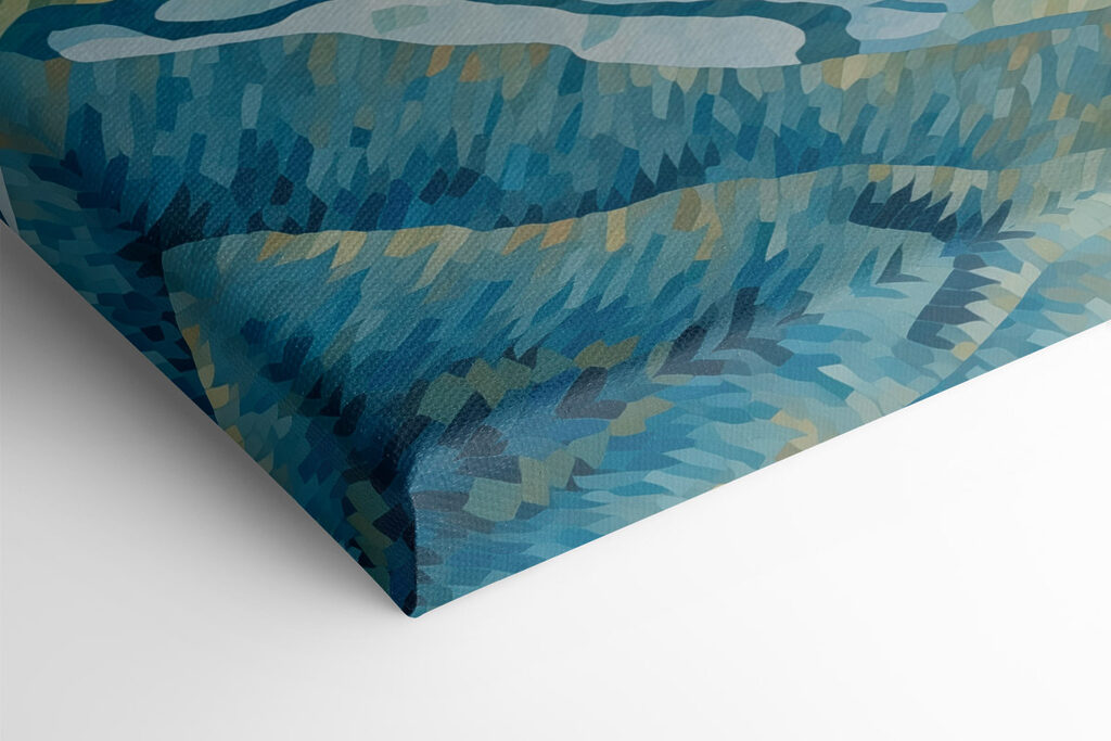 Painting of mountains and a river