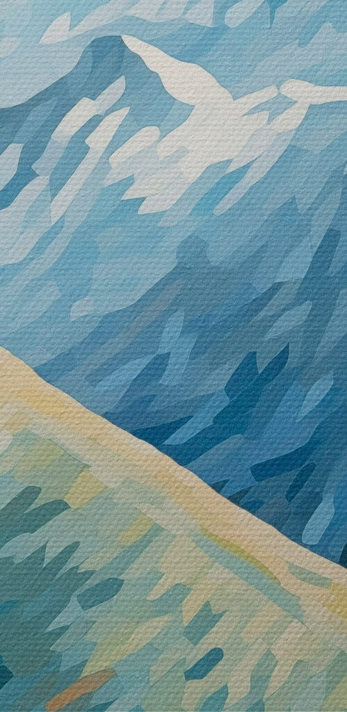 Painting of mountains and a river