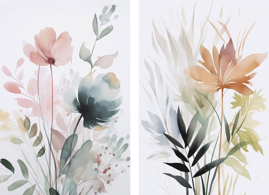 Painting of flowers and leaves