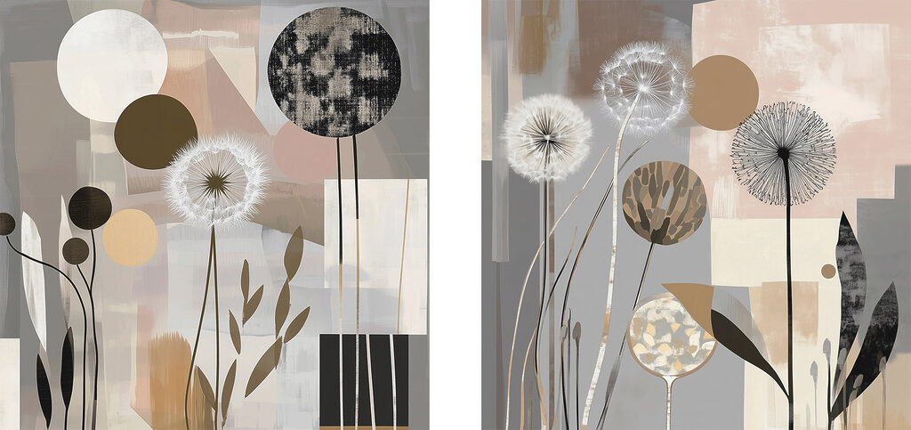 Two paintings of dandelions Two paintings of dandelions