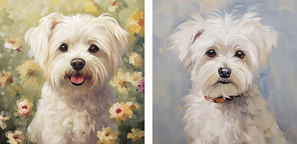 Cute pups in a floral setting