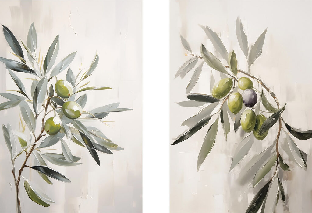 Painting of olives on a branch Painting of olives on a branch