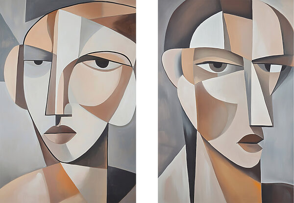 Two paintings of a woman's face Two paintings of a woman's face