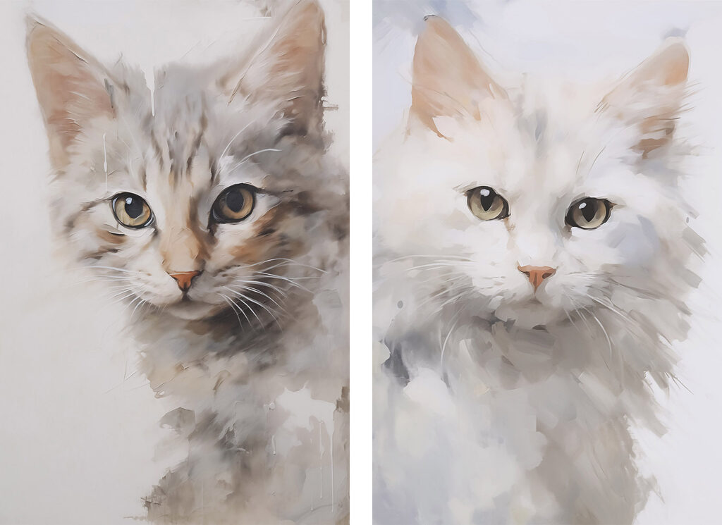 Two cats with their heads turned to the side