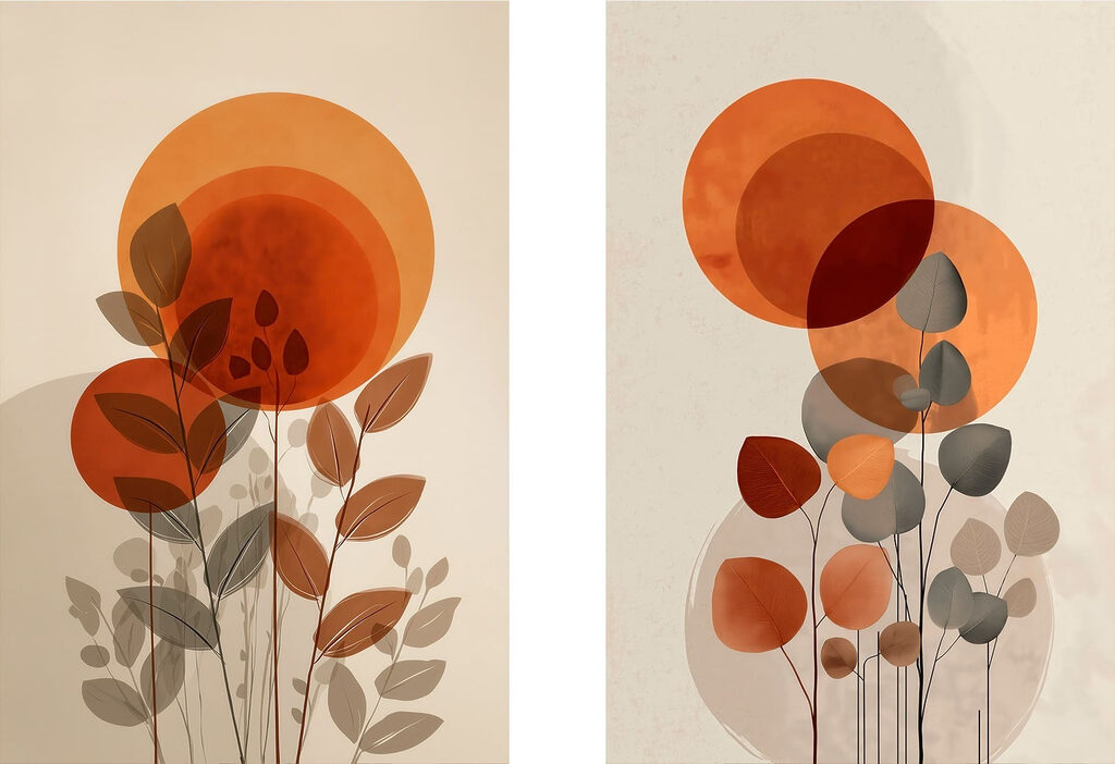 - Vibrant circles with leafy accents - Vibrant circles with leafy accents