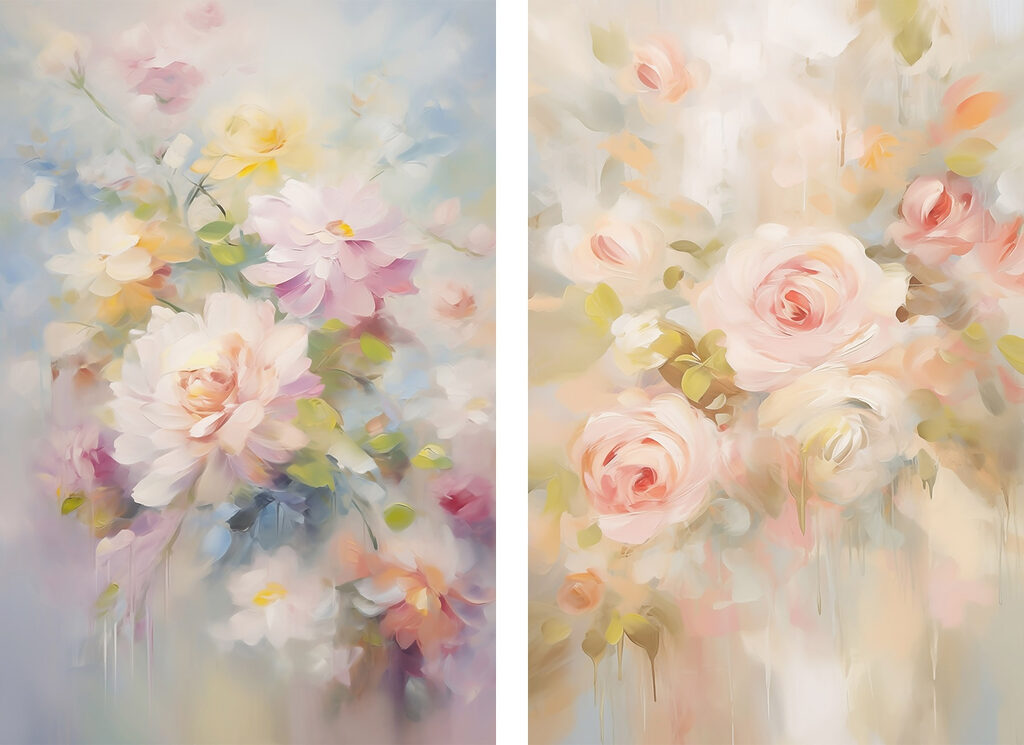 Painting of flowers on a white surface Painting of flowers on a white surface