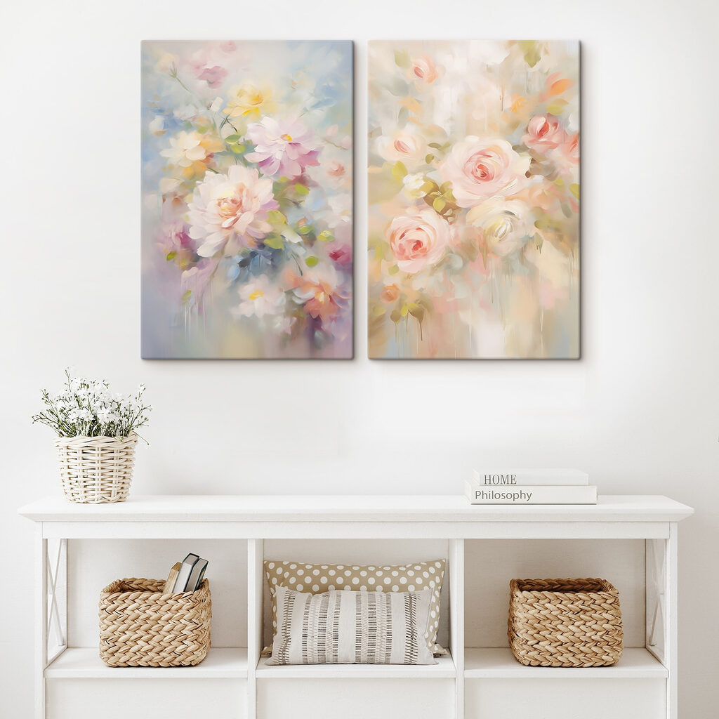 Painting of flowers on a white surface Painting of flowers on a white surface