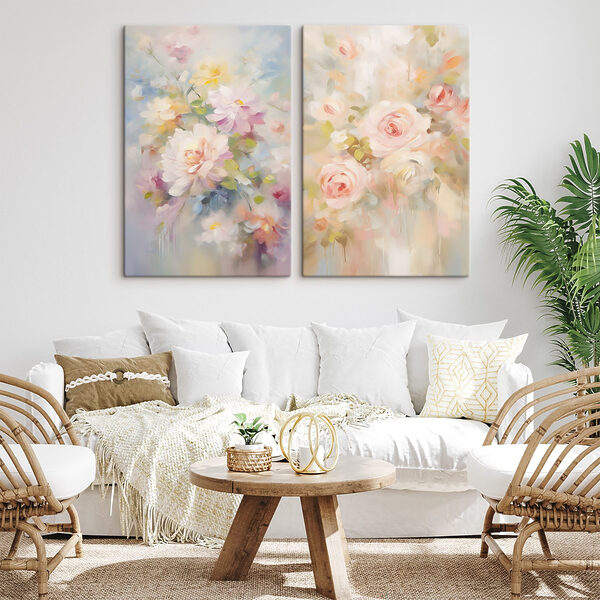 Painting of flowers on a white surface Painting of flowers on a white surface