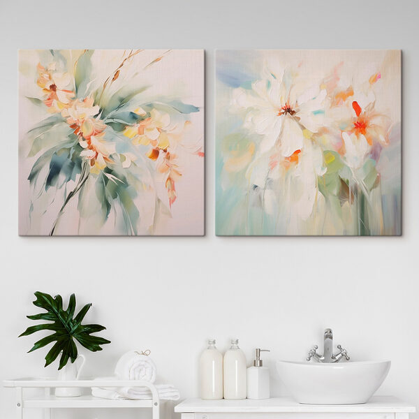 Two paintings of flowers on a white surface Two paintings of flowers on a white surface