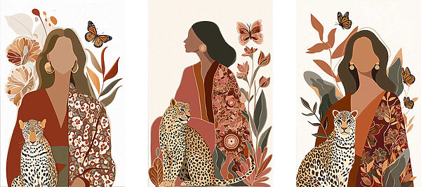 Woman sitting with a cheetah