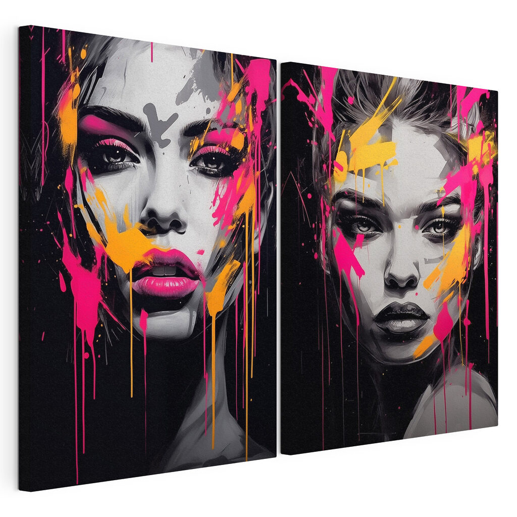 Collage of a woman's face with paint splatters Collage of a woman's face with paint splatters