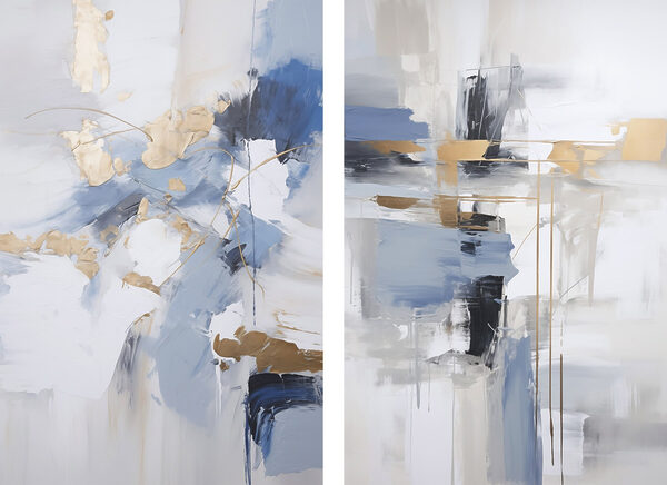 Two paintings of blue and white Two paintings of blue and white